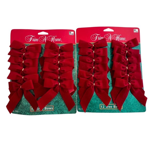 Vintage Trim A Home Kmart Christmas 24 Red Velvet Tree Bows Holiday Decoration - Picture 1 of 8